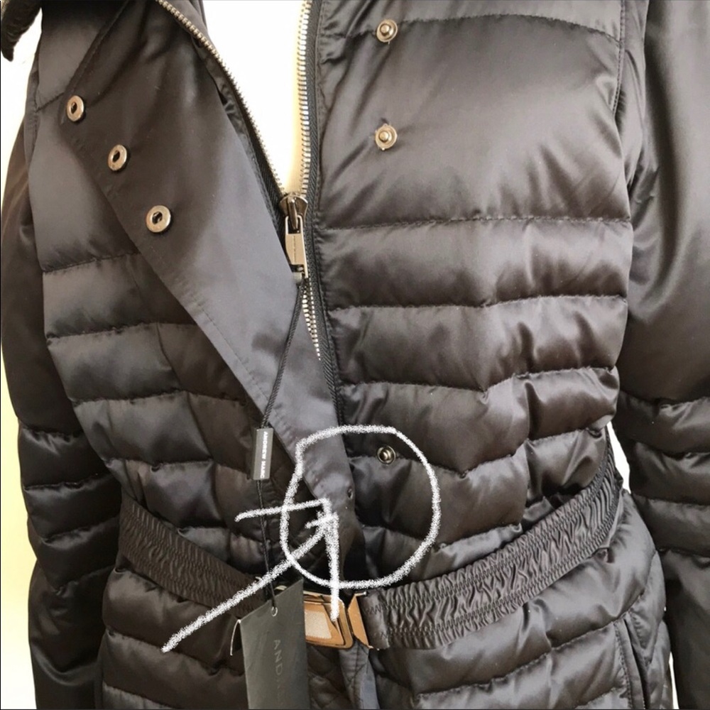 Andrew Marc Quilted Down Belted Satin Puffer Coat Jacket Black Size XL NWT - Picture 16 of 17